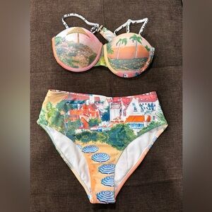 Colorful Scenic Print Bikini Set